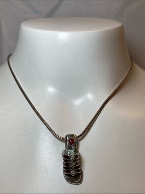 Vintage Brighton Silver Shoe Sandal Choker Necklace Red & Blue, Carrie Bradshaw